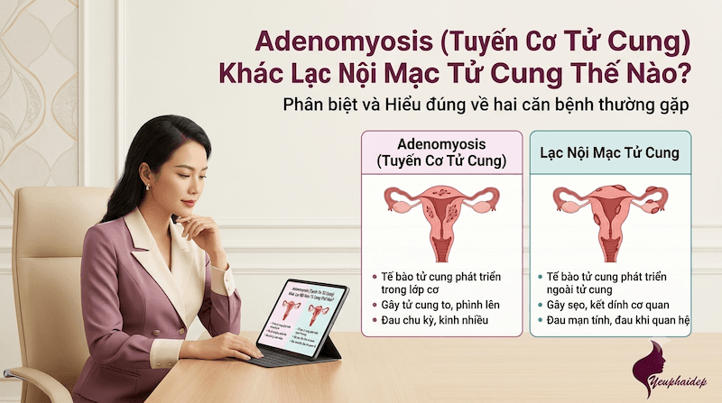 Adenomyosis (Tuyến Cơ Tử Cung) Khác Lạc Nội Mạc Tử Cung Thế Nào?