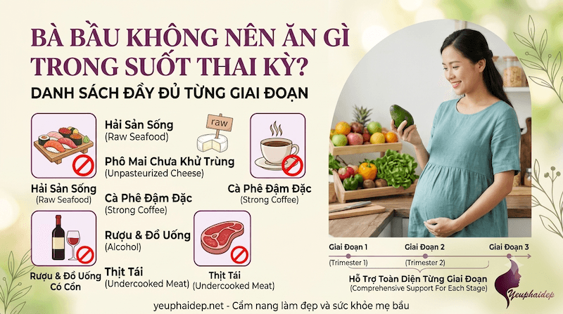 Bà Bầu Không Nên Ăn Gì Trong Suốt Thai Kỳ? Danh Sách Đầy Đủ Từng Giai Đoạn