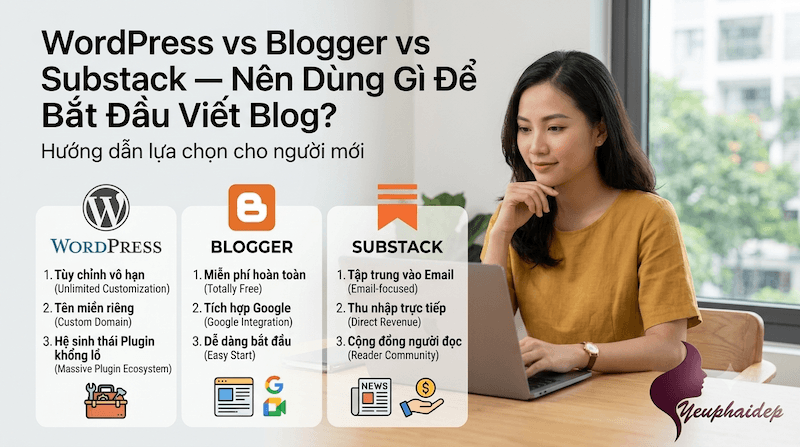 WordPress vs Blogger vs Substack — Nên Dùng Gì Để Bắt Đầu Viết Blog?