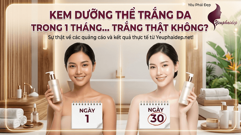 Kem dưỡng thể trắng da dùng 1 tháng da có trắng thật không?